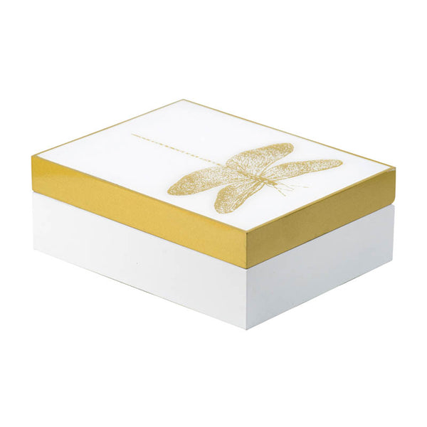Dragonfly Box White/Gld Rectangle 23x18 cm