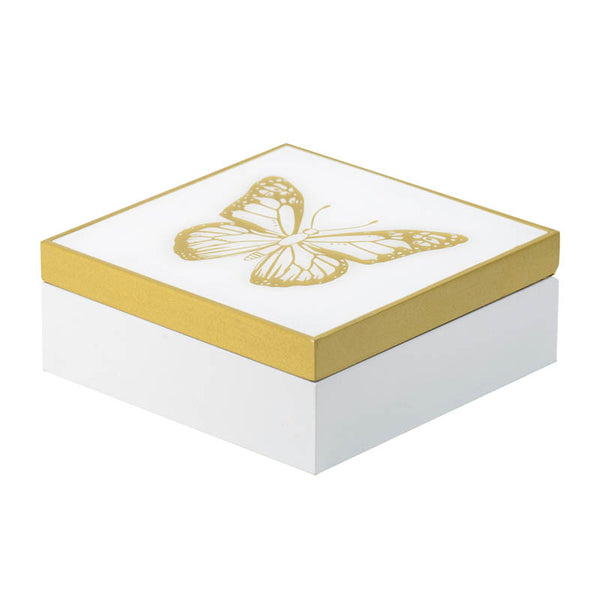Dragonfly Box White/Gld Square 17x17 cm