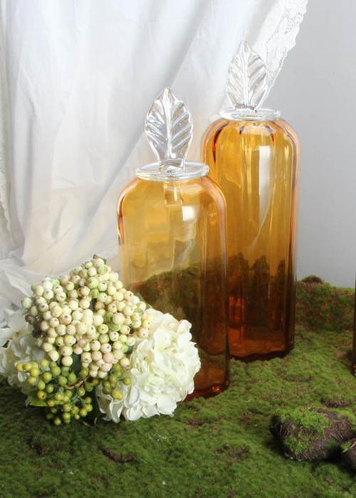 Glass Leaf Jar S/2 Amber 45x14 & 40x14cm